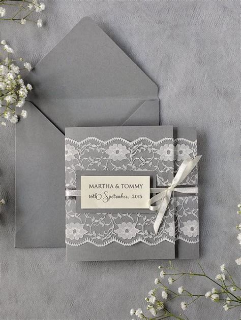 Custom Listing20 Ivory Lace Wedding Invitations Grey Wedding