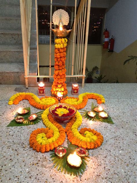 Simple Flower Rangoli Diwali Decorations Flower Decorations