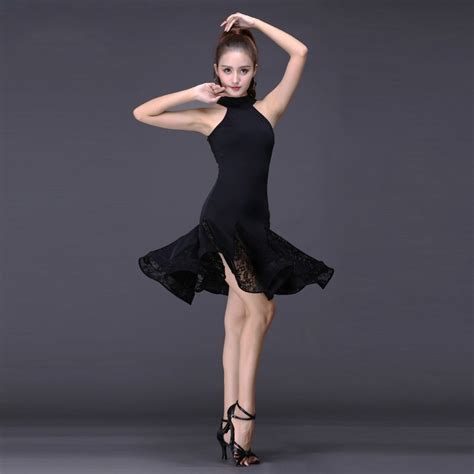 Black Sexy Latin Dance Dress For Perfromance One Piece Dress For Women