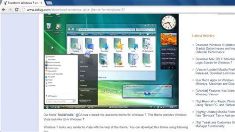 How To Set Windows Vista Theme For Windows 7 Youtube
