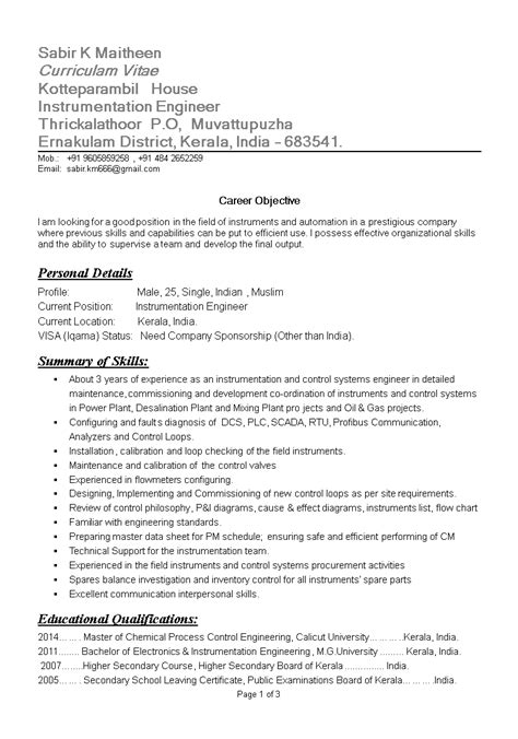 Instrumentation Engineering Resume Sample How To Create An
