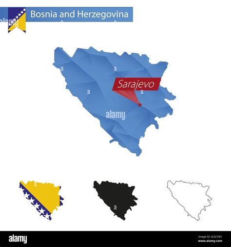 Bosnia And Herzegovina Blue Low Poly Map With Capital Sarajevo