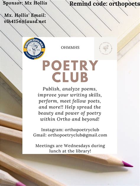 Poetry Club Clubs Orthopaedic Hospital Medical Magnet High School