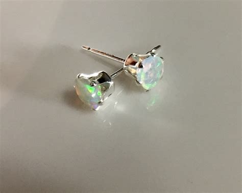 Genuine Opal Stud Earrings 5 Mm White Opal Studs Natural Etsy