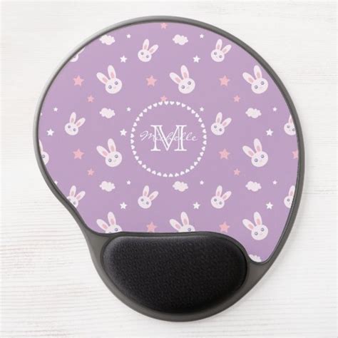 Cute Kawaii Girly Pink Bunny Rabbit Pastel Purple Gel Mouse Pad