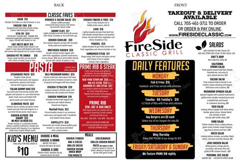 Menu At FireSide Classic Grill Restaurant Elliot Lake