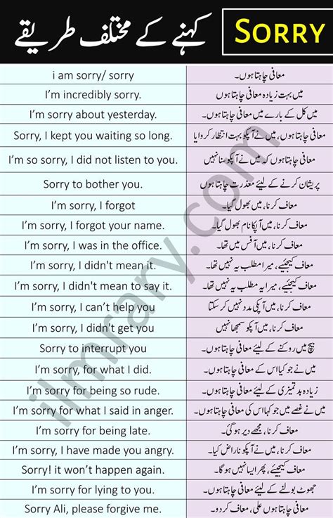 Different Ways To Say Sorry In English With Urdu Translation In