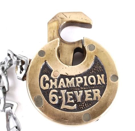 Antique 6 Lever Champion Brass Padlock With Key
