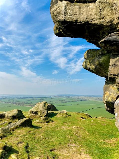 Portrait Or Vertical Shot Of Almscliffe Crag A Millstone Grit Outcrop In North Yorkshire Stock