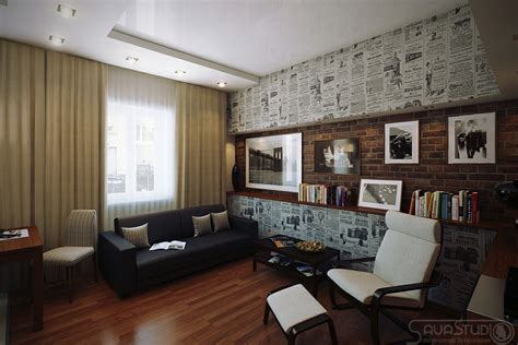 Retro Poster Wallpaper Lounge Feature Wall Interior Design Ideas