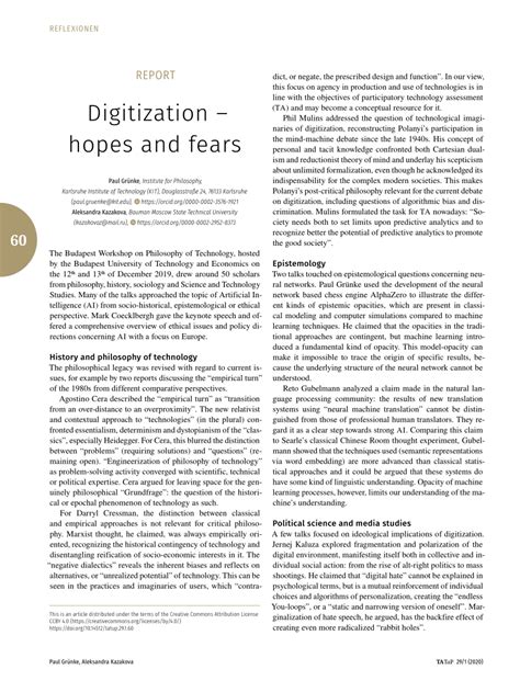 Pdf Digitization Hopes And Fears