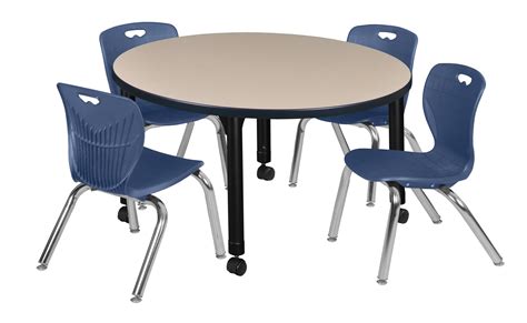Kee 36 Round Height Adjustable Classroom Table Beige And 4 Andy 12 In