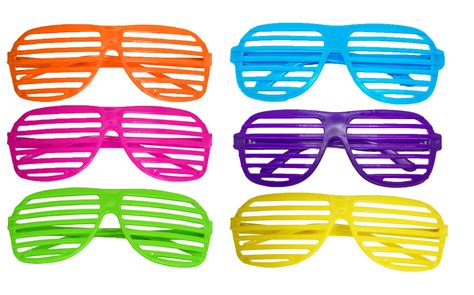 Pack Of 6 Neon Shutter Shade Glasses Retro Fancy Dress Clubbing Party