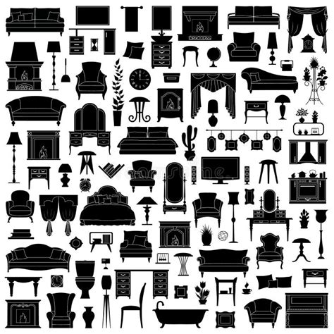 Silhouettes Furniture And Other Objects Stock Vector Illustration Of