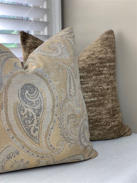 Pair Of 20 Gold And Grey Paisley Front With Heirloom Etsy Pillow