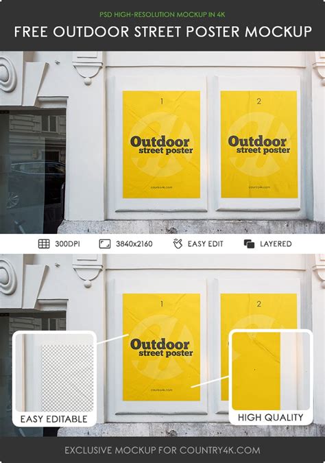 Iii) free wall billboard mockup psd. Free Outdoor Street Poster MockUp - Counrty4k