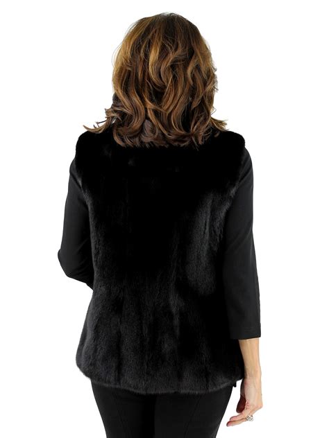 Black Mink Fur Vest Reversible To Black Leather Womens Small Day Furs
