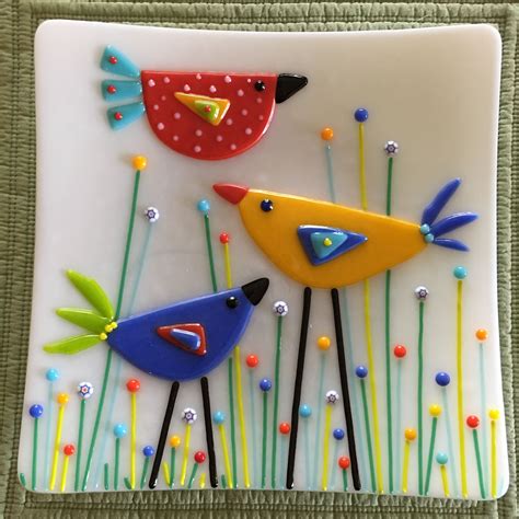 Birds In The Garden Plate By Kim Natwig 9 Square And Soft Fused Fused Glass Plates Fused