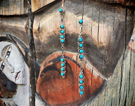 Long Earrings Turquoise Dangles Native American Indian Jewelry Navajo
