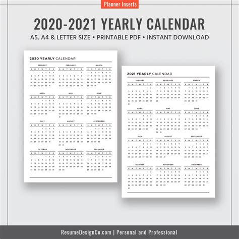 8 5 X 11 2020 Yearly Calendar Printable Calendar 1 Calendar Template 2021