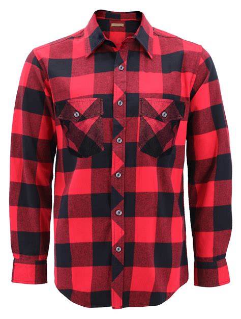 Men’s Premium Cotton Button Up Long Sleeve Plaid Comfortable Flannel Shirt 3 Red Black Xl