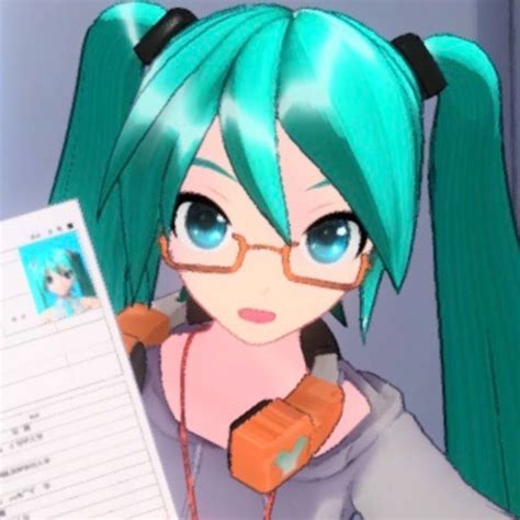 An Anime Character With Blue Hair And Glasses Holding A Clipboard In