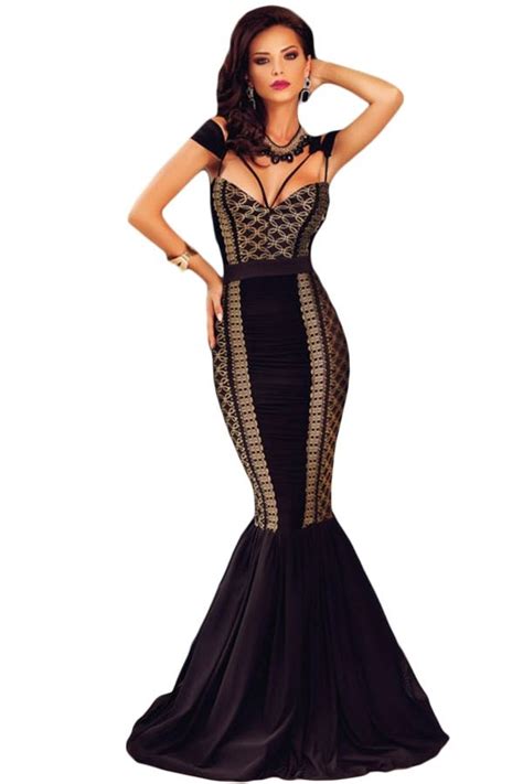 cheap sleeveless sequin lace long black mermaid dresses