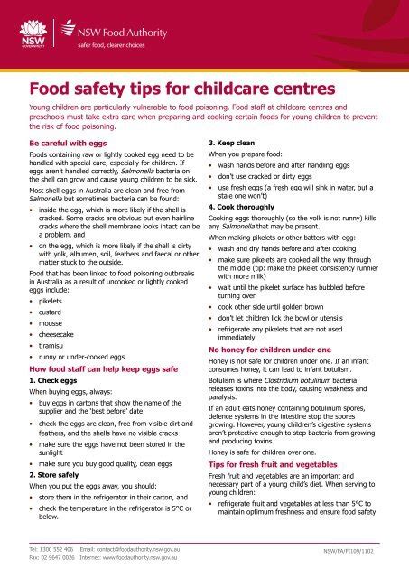 Factsheet Food Safety Tips For Childcare Centres Nsw Food Authority