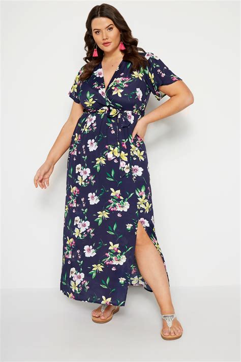 Navy Floral Wrap Maxi Dress Sizes 16 To 36 Yours Clothing