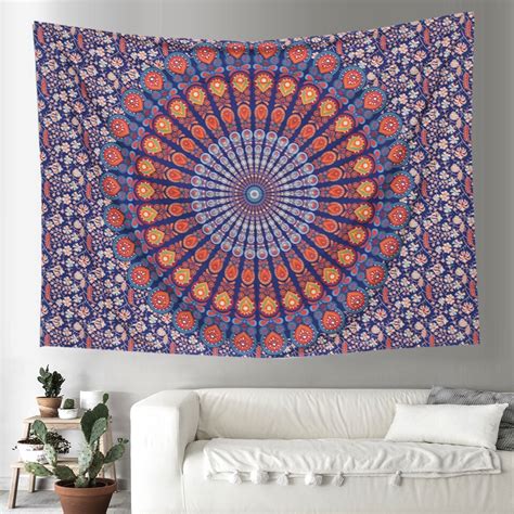 Cilected Peacock Mandala Wall Hanging Tapestry Indian Floral Printed Wall Cloth Tapestries