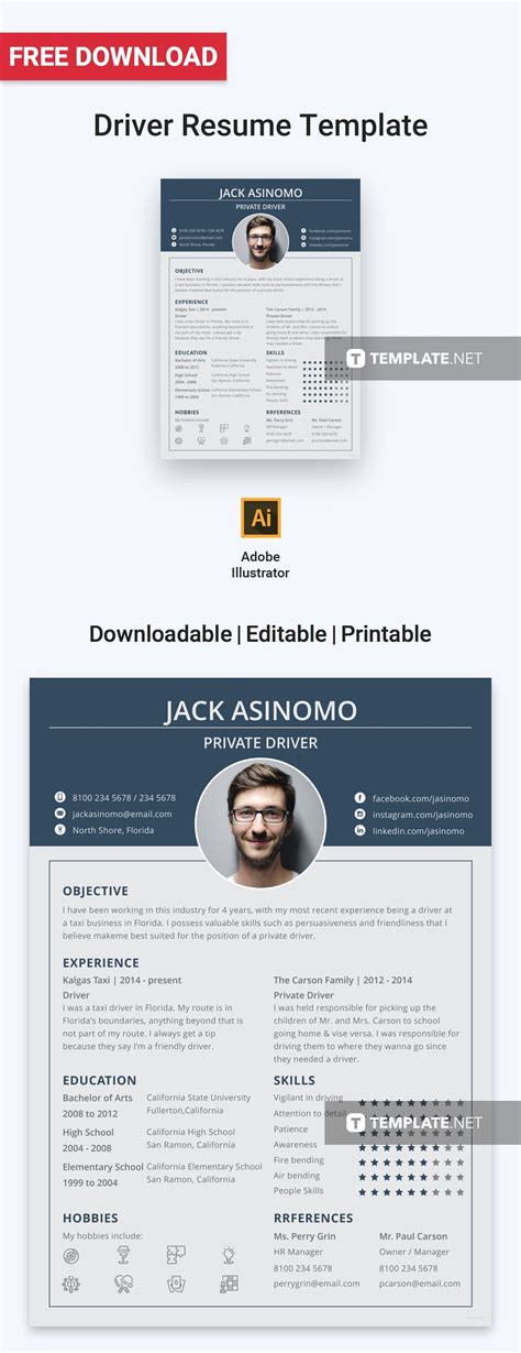 Knowledge of safety procedures to keep vehicle and cargo protected. Free Driver Resume Template | Resume design template ...