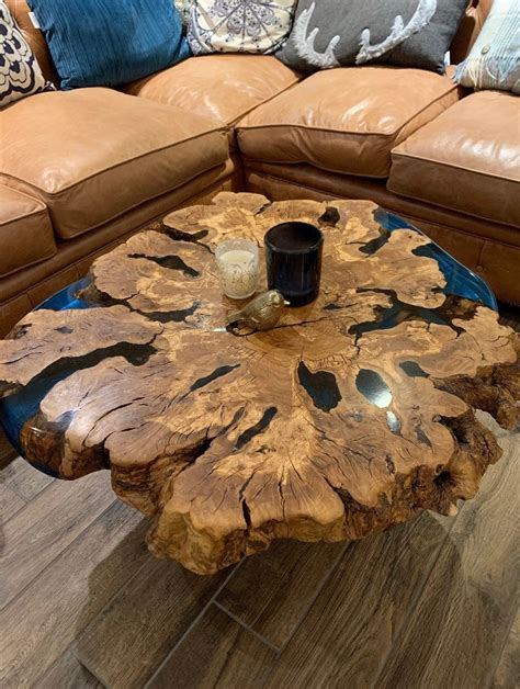 Live Edge Coffee Table With Epoxy Resin Olive Wood Burl Slab Etsy