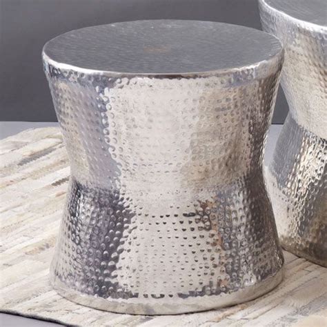 Gorgeous silver round coffee table with a hammered finish. Silver Tam Tam Hammered Accent Table Tozai Home Drum ...