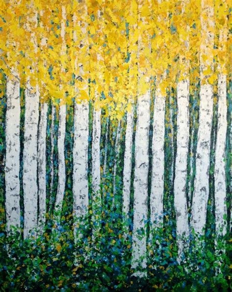 Aspen Birch Trees Original Acrylic Painting On 48 X 60 X 4 Canvas By