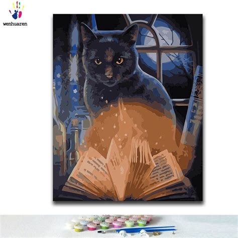 Pet colorful cat diy paint by numbers kits vm00102. DIY Coloring paint by numbers Black cat paintings by ...