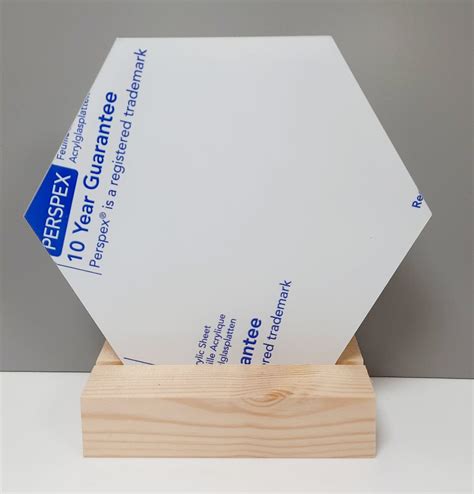 Frosted Clear Acrylic 15cm Hexagon Plaque With Pine Base Wc1660