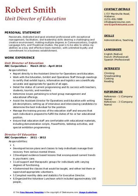 Maybe you would like to learn more about one of these? Director Of Education Resume Samples | QwikResume