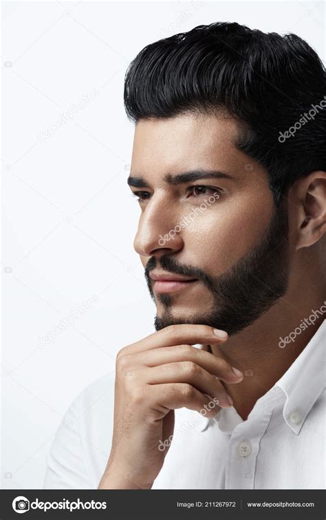 Beauty Man With Hair Style And Beard Portrait Handsome Male — Stock
