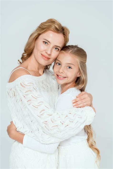 Attractive Mother Hugging Smiling Daughter And Stock Image Image Of