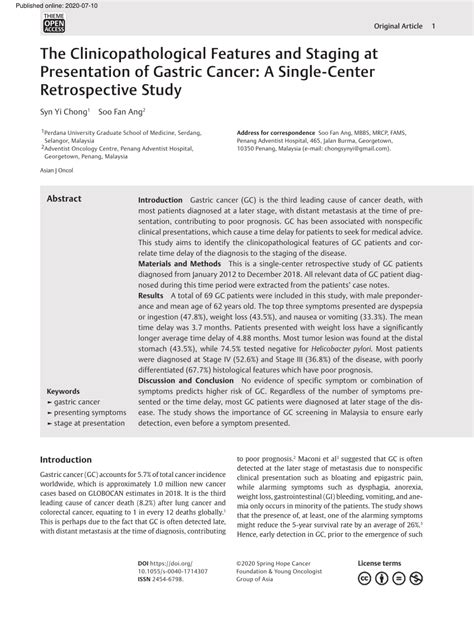 PDF The Clinicopathological Features And Staging At Presentation Of Gastric Cancer A Single