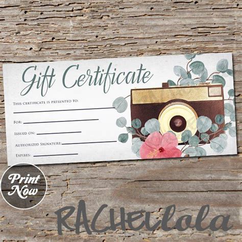 Printable Photography T Certificate Template Photo Session Etsy