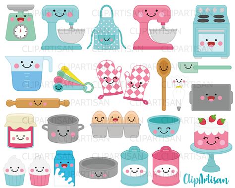 Kawaii Baking Clipart Cute Kitchen Cooking Clip Art Set Png Etsy