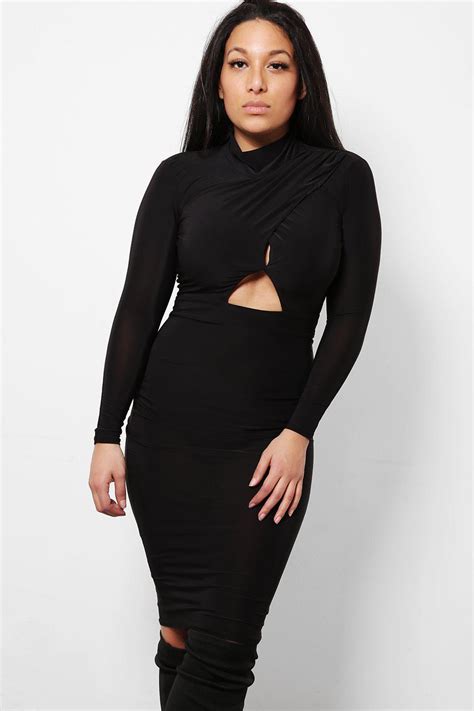 Get High Neck Black Peek A Boo Bodycon Dress For Only £5 00 Singleprice