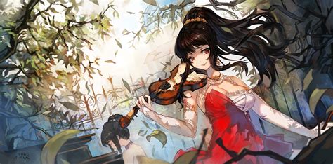 Anime Anime Girls Violin Ponytail Original Characters Wallpapers Hd