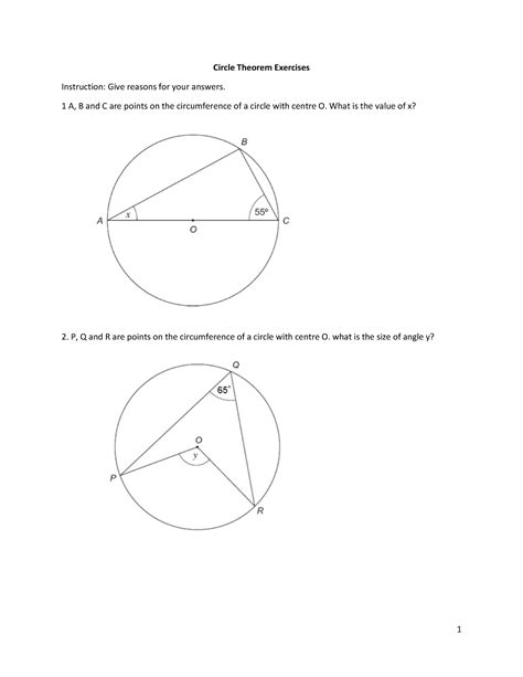 8 Circle Theorem Class Exercises Circle Theorem Exercises