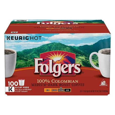 Folgers Medium Dark Roast Single Serve Coffee For Keurig 100 Colombian 100 Ct