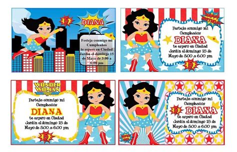 Kit Imprimible Mujer Maravilla Tarjeta Invitacion Cumpleaños 9 999