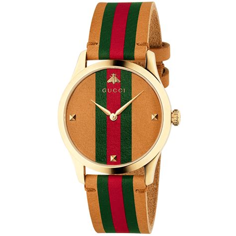 Free shipping & returns available. Gucci G-Timeless 38mm Tan/Red/Green Vertical Stripe Dial ...