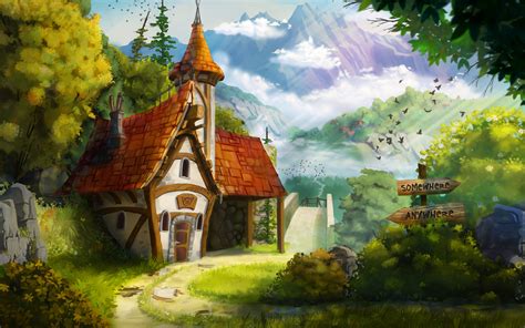 Download Wallpaper 3840x2400 House Fairytale Landscape