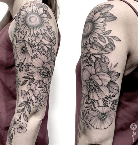 60 Black And Gray Flower Tattoos By Anna Bravo List Inspire Floral
